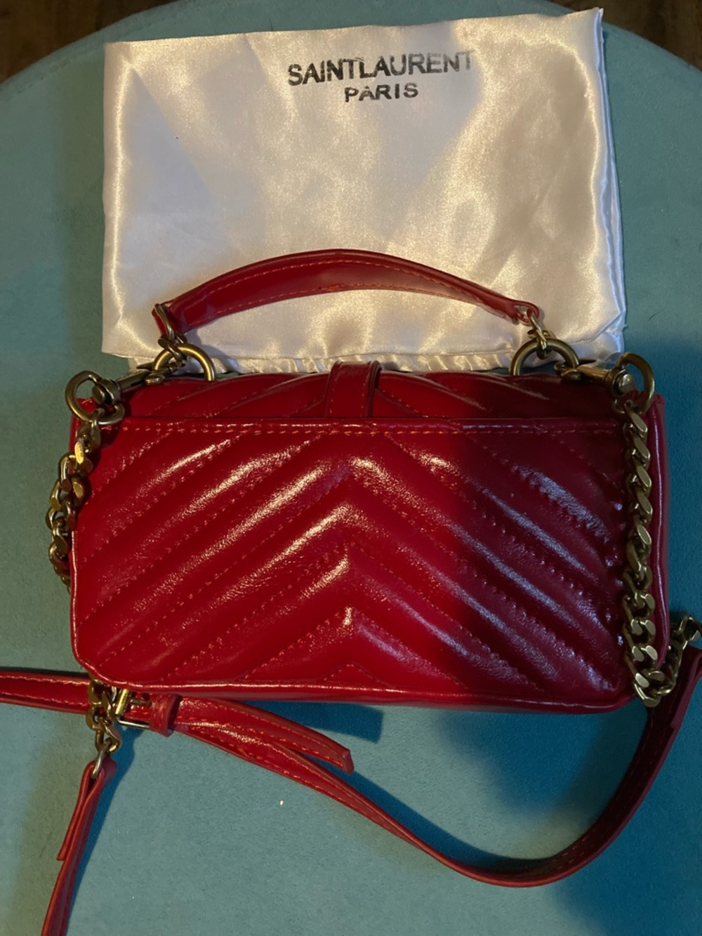 Saint Laurent Red Quilted Leather Crossbody with Gold Hardware - Picture 2 of 10